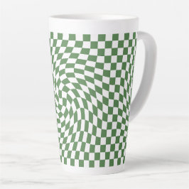 Caneca De Café Latte Padrão de Verificação Verde Azul e Branco