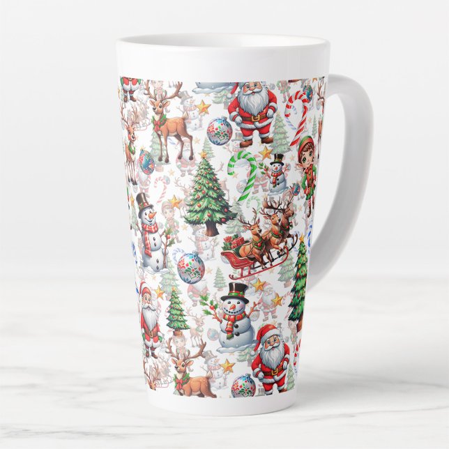 Caneca De Café Latte Padrão Decorativo de Natal com Fundo Branco (Criador carregado)