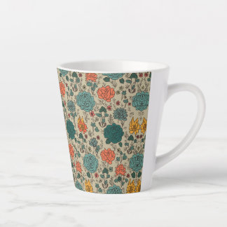 Caneca De Café Latte Padrão do Flor Retroativo - Lâmina Posterior