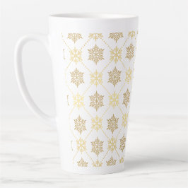 Caneca De Café Latte Padrão Dourado de flocos de neve de Natal elegante