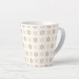 Caneca De Café Latte Padrão Dourado de flocos de neve de Natal elegante