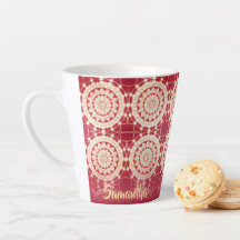 Padrão Dourado de Mandala Branco da Borgonha Verme