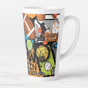 Caneca De Café Latte Padrão Esportivo Com Bolas