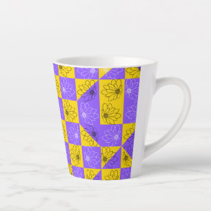 Caneca De Café Latte Padrão Físico do Chessboard Geométrico
