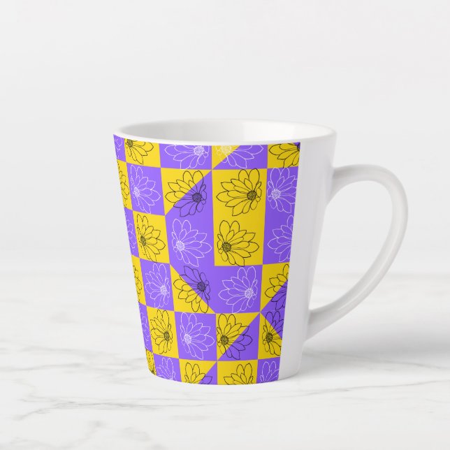 Caneca De Café Latte Padrão Físico do Chessboard Geométrico (Direita)