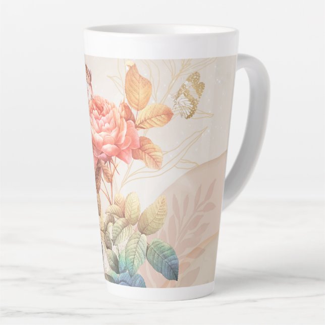 Caneca De Café Latte padrão floral (Ângulo direito)