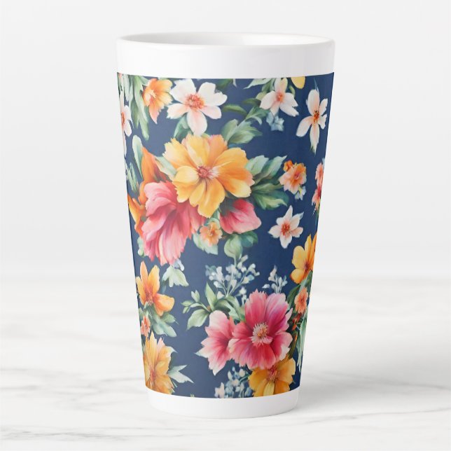Caneca De Café Latte Padrão Floral Amarelo de Verão (Frente)