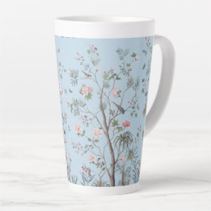 Caneca De Café Latte Padrão floral antigo azul