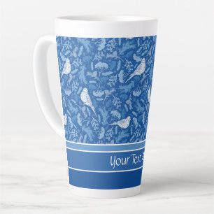 Caneca De Café Latte Padrão Floral Azul Brilhante e Branco de inverno
