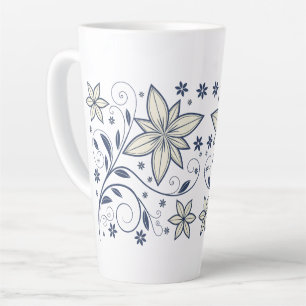 Caneca De Café Latte Padrão Floral Azul do Marinho Elegante