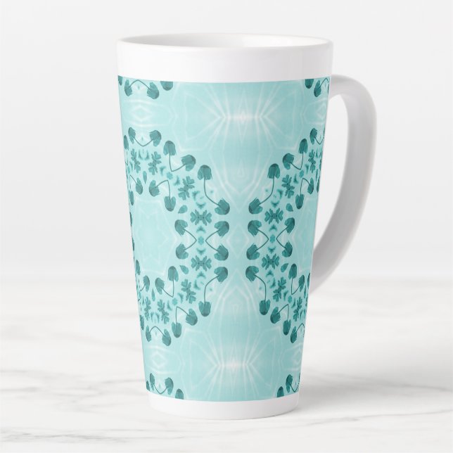 Caneca De Café Latte Padrão Floral, Azul Teal (Ângulo direito)
