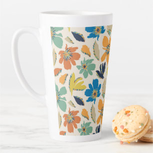 Caneca De Café Latte Padrão Floral Boho Desenhado à Mão Abstrato