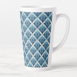 Caneca De Café Latte Padrão Floral Boho Elegante em Azul