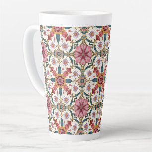 Caneca De Café Latte Padrão Floral Boho em Vermelho, Rosa e Turquesa