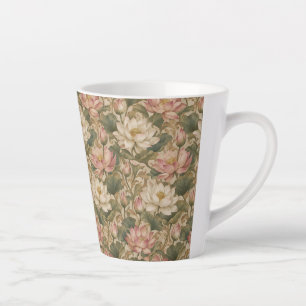 Caneca De Café Latte Padrão Floral Botânico Lótus de Água Vintage
