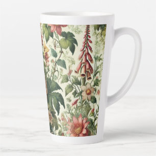 Caneca De Café Latte Padrão Floral Botânico Sem Costura