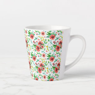 Caneca De Café Latte Padrão Floral Brilhante em Aquarela Com Flores Ver