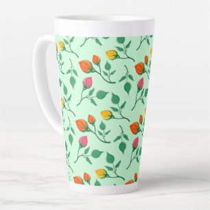 Caneca De Café Latte Padrão floral com flores rosa coloridas