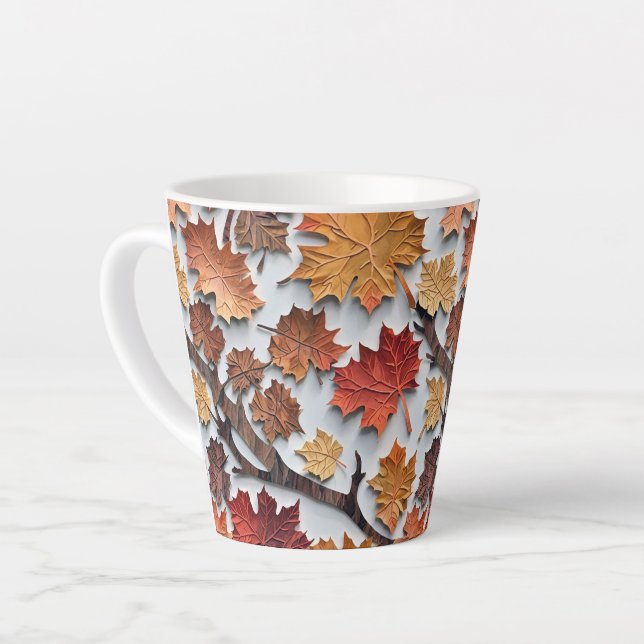 Caneca De Café Latte Padrão floral com folhas caídas 5 - Lata de Lata (Ângulo esquerdo)