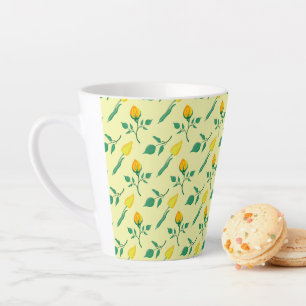Caneca De Café Latte Padrão floral com rosa amarela e flores tulipas