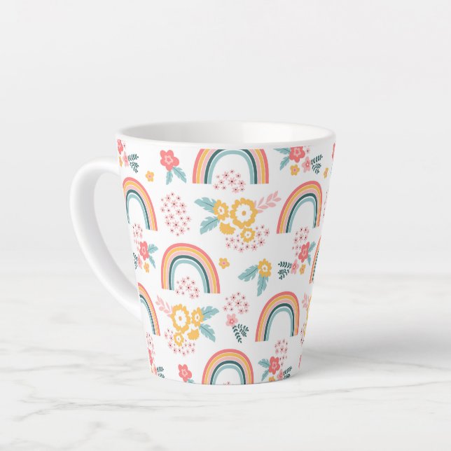 Caneca De Café Latte Padrão floral cotovelo colorido (Ângulo esquerdo)