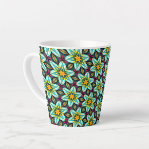 Caneca De Café Latte Padrão Floral das Estrelas Verdes