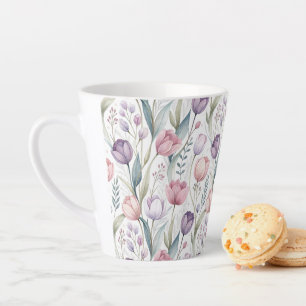 Caneca De Café Latte Padrão Floral das Tulipas Escandinavas
