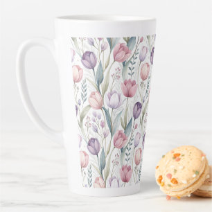 Caneca De Café Latte Padrão Floral das Tulipas Escandinavas