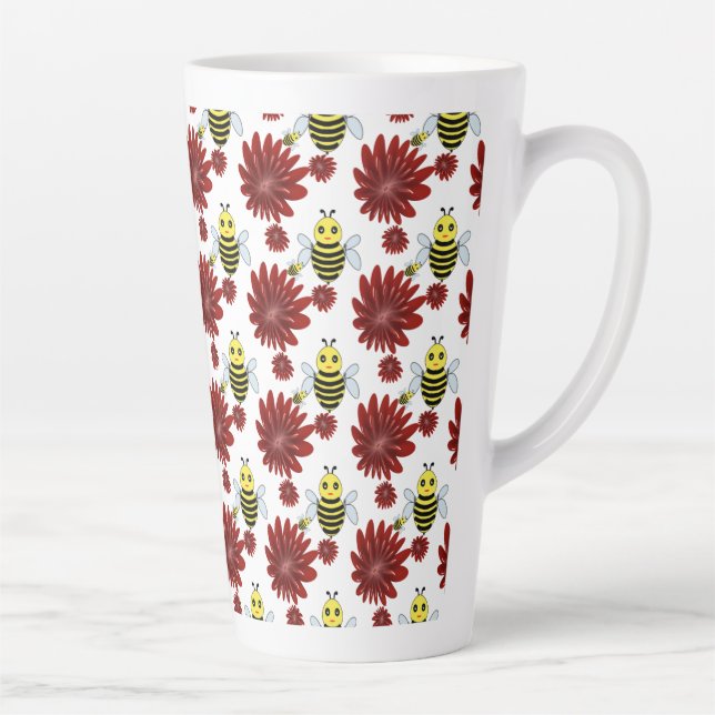 Caneca De Café Latte Padrão floral de abelhas  (Direita)
