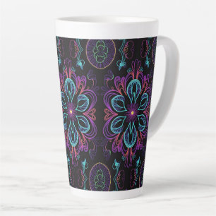 Caneca De Café Latte Padrão Floral de Abstrato vibrante