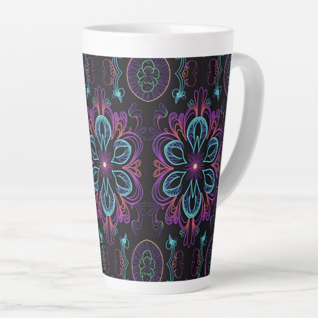 Caneca De Café Latte Padrão Floral de Abstrato vibrante (Ângulo direito)