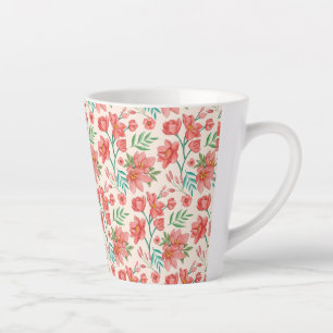Caneca De Café Latte Padrão Floral De Aquarela Pintada À Mão- 54098