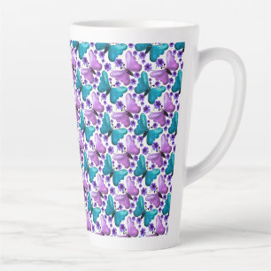 Caneca De Café Latte Padrão Floral de Borboleta Estética Flores Lindas