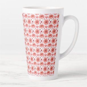 Caneca De Café Latte Padrão Floral de Cerejeira com Corações