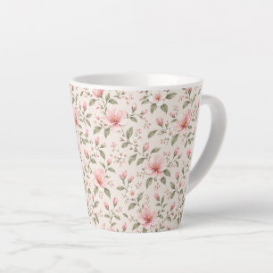 Caneca De Café Latte Padrão Floral de Flor de Cerejeira Rosa Suave Sem