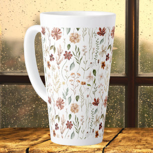 Caneca De Café Latte Padrão Floral de Flor Silvestre Vintage em Aquarel