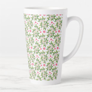 Caneca De Café Latte Padrão Floral de Galho de Flor de Aquarela