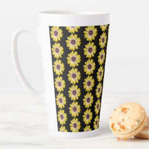 Caneca De Café Latte Padrão Floral de Margarida Africana Amarela em Pre
