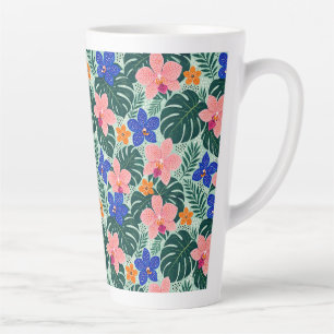 Caneca De Café Latte Padrão Floral de Orquídea Tropical & Monstera