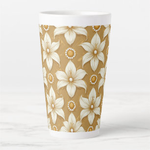 Caneca De Café Latte Padrão Floral de Ouro Luxuoso Com Moti de Lírio Br