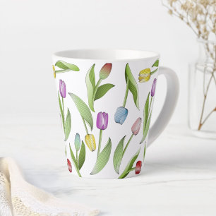 Caneca De Café Latte Padrão Floral de Tulipa Colorido Moderno e Elegant