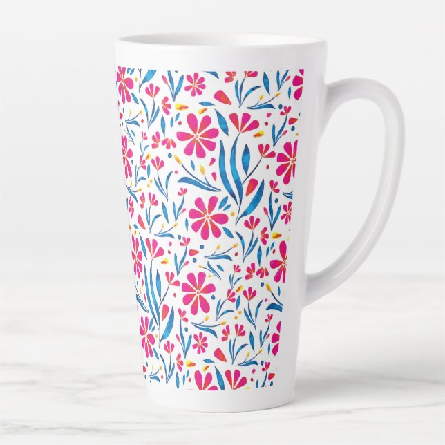 Caneca De Café Latte Padrão Floral de Uplifting por Aquarela (Direita)
