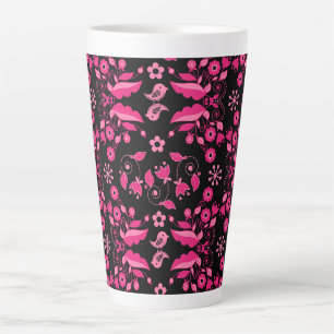Caneca De Café Latte Padrão Floral Escandinavo Rosa Moderno
