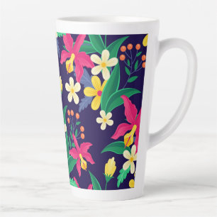 Caneca De Café Latte Padrão Floral Exótico Colorido-23021