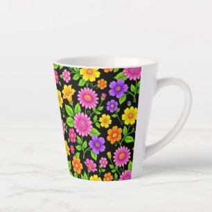 Caneca De Café Latte Padrão Floral Exótico Colorido-35681