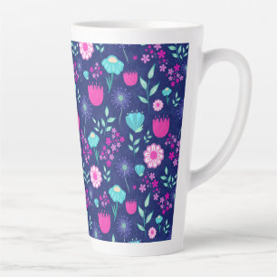 Caneca De Café Latte Padrão floral fofo de fundo
