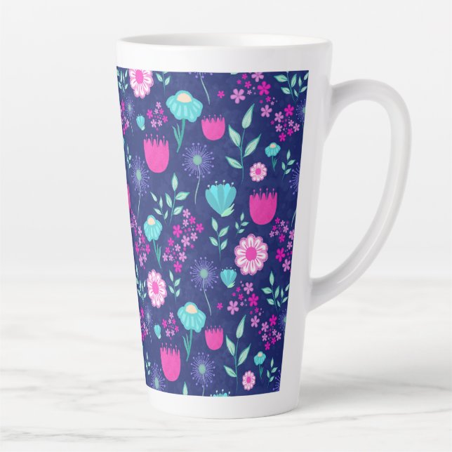 Caneca De Café Latte Padrão floral fofo de fundo (Direita)