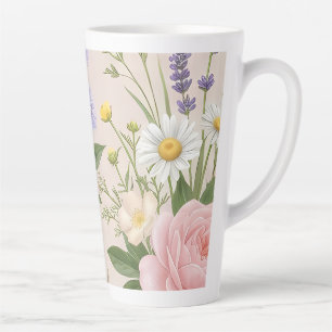 Caneca De Café Latte Padrão Floral Jardim de Rosas Romântico Tom de Ros