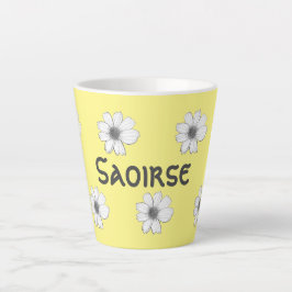 Caneca De Café Latte Padrão floral Nome personalizado amarelo