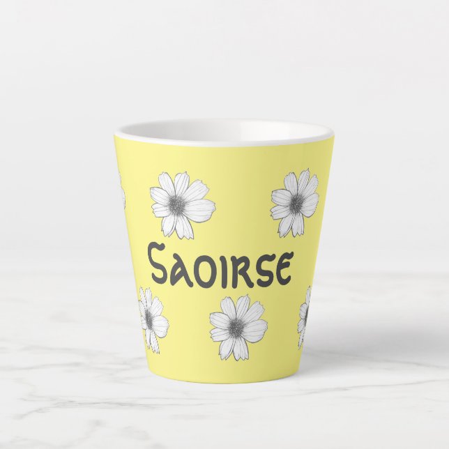 Caneca De Café Latte Padrão floral Nome personalizado amarelo (Frente)